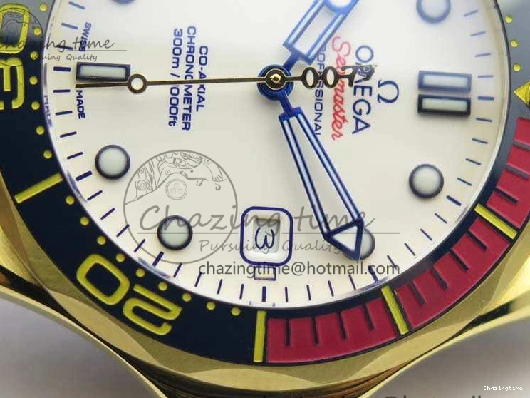 0417 Modern Seamaster 300M 007 YG URF 1:1 Best Edition White Dial Ceramic Bezel On Nylon Strap A 8115